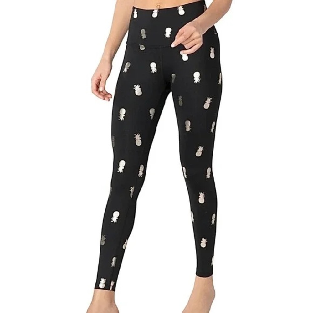Beyond Yoga Black Pineapple Print High Waisted 7/8 Yoga Leggings Size Small